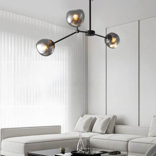 3/5/8 Light Molecule Dimpled Lava Glass Chandelier with Black Metallic Arms