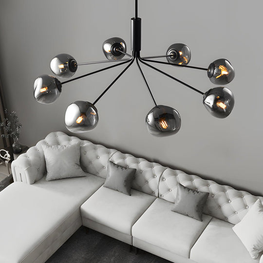 3/5/8 Light Molecule Dimpled Lava Glass Chandelier with Black Metallic Arms