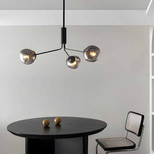 3/5/8 Light Molecule Dimpled Lava Glass Chandelier with Black Metallic Arms