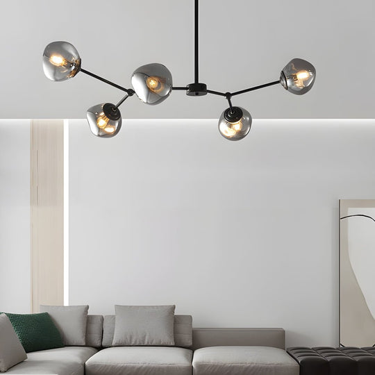 3/5/8 Light Molecule Dimpled Lava Glass Chandelier with Black Metallic Arms