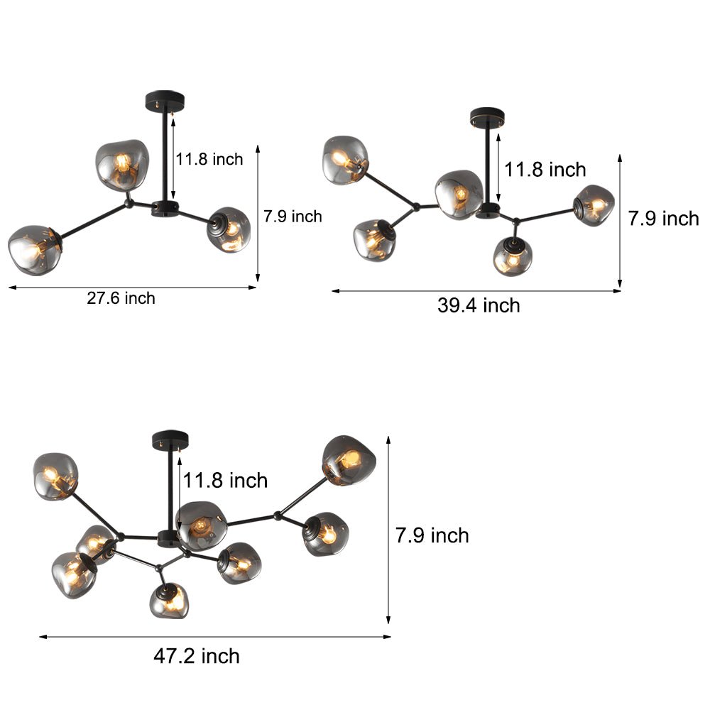 3/5/8 Light Molecule Dimpled Lava Glass Chandelier with Black Metallic Arms
