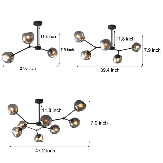 3/5/8 Light Molecule Dimpled Lava Glass Chandelier with Black Metallic Arms