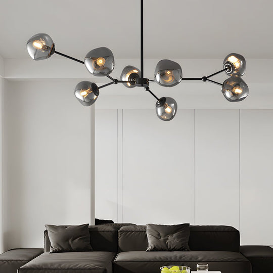 3/5/8 Light Molecule Dimpled Lava Glass Chandelier with Black Metallic Arms