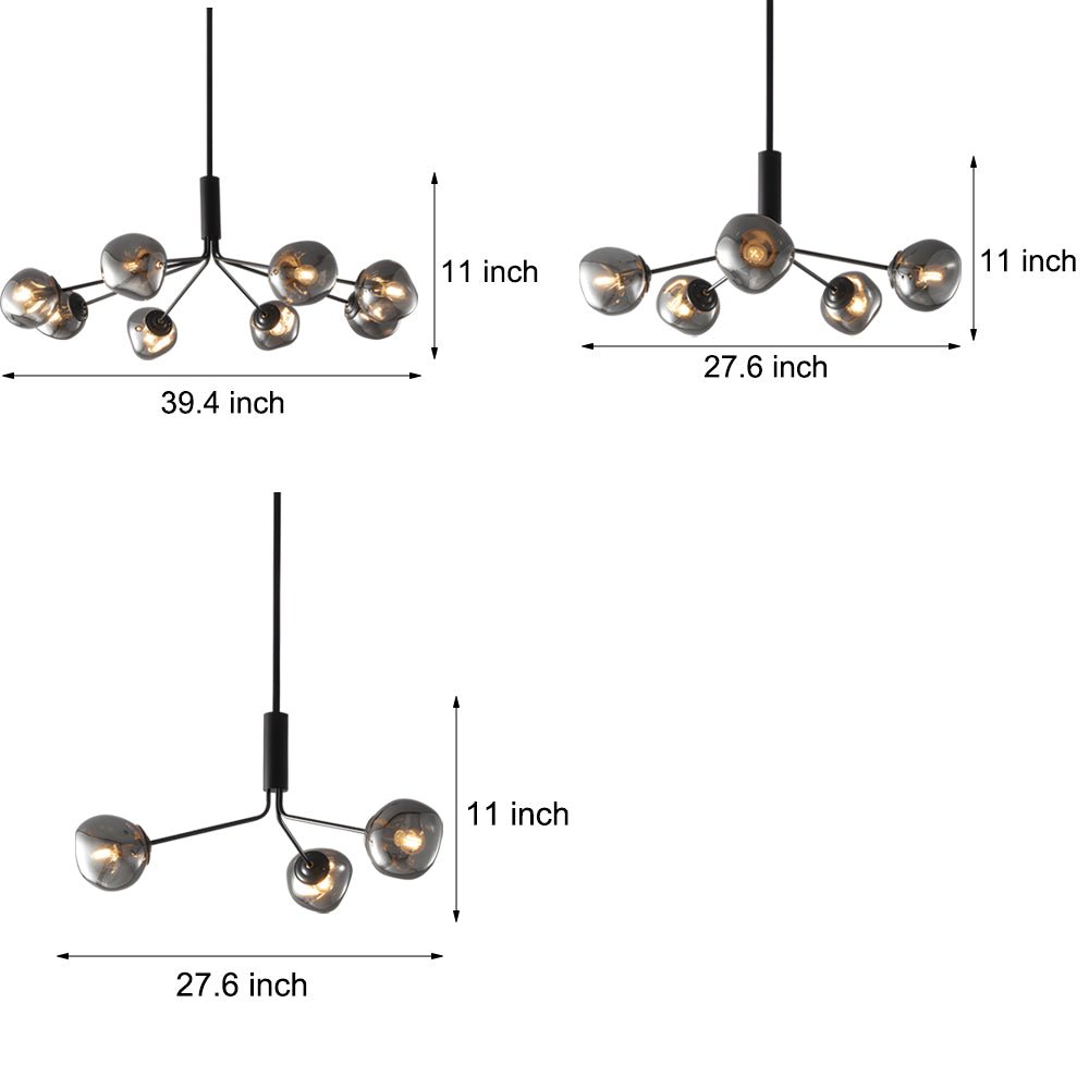 3/5/8 Light Molecule Dimpled Lava Glass Chandelier with Black Metallic Arms