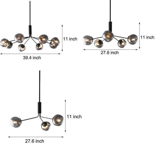 3/5/8 Light Molecule Dimpled Lava Glass Chandelier with Black Metallic Arms