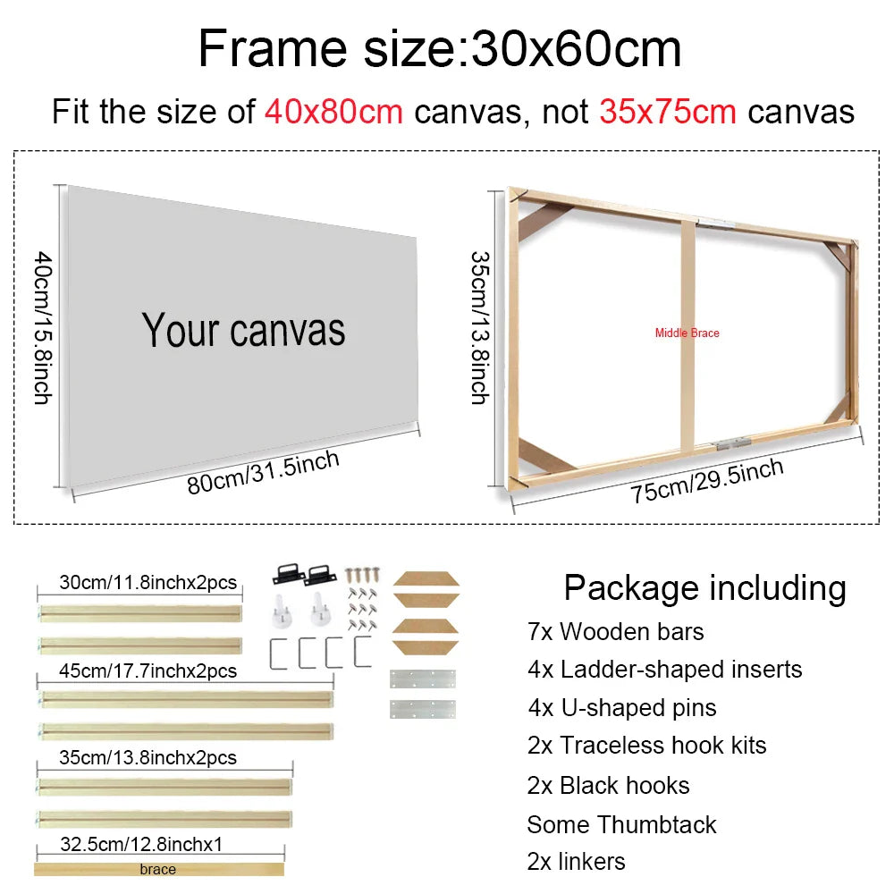 Solid Wood Canvas Stretcher Frame DIY Kit Multiple Sizes