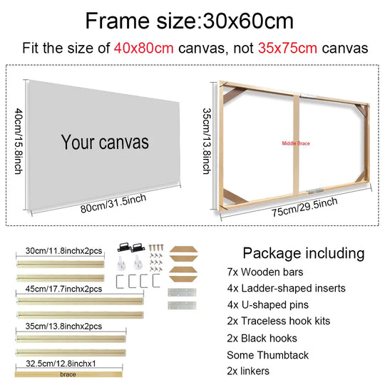 Solid Wood Canvas Stretcher Frame DIY Kit Multiple Sizes
