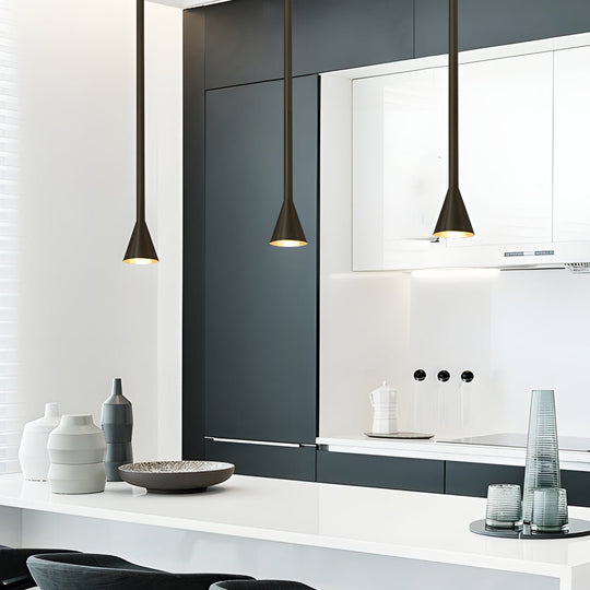 Modern Vertical Cone Tube Pendant Light – Black/Gold