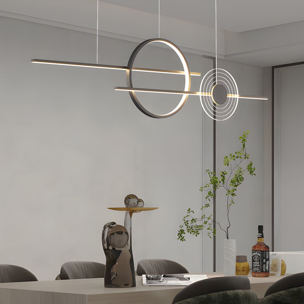 39.4 Inch Dimmable Ring Linear LED Island Chandeliers for Dining Room Black White