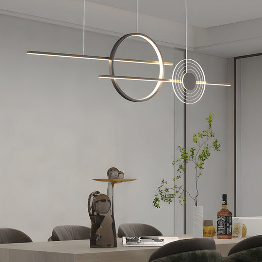 39.4 Inch Dimmable Ring Linear LED Island Chandeliers for Dining Room Black White