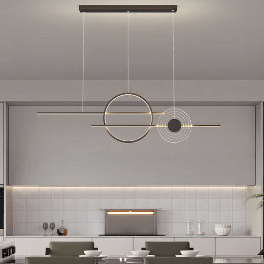 39.4 Inch Dimmable Ring Linear LED Island Chandeliers for Dining Room Black White