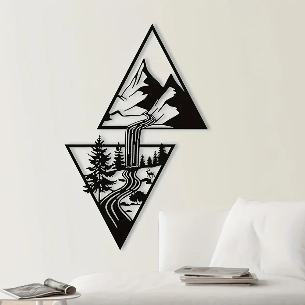 Wild Mountain River Black Metal Wall Art Decor