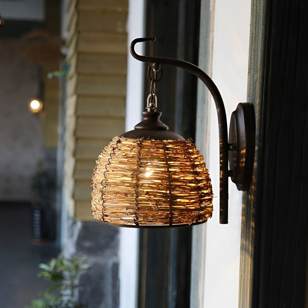 Hand Woven Rattan Rustic Retro Wall Lamp