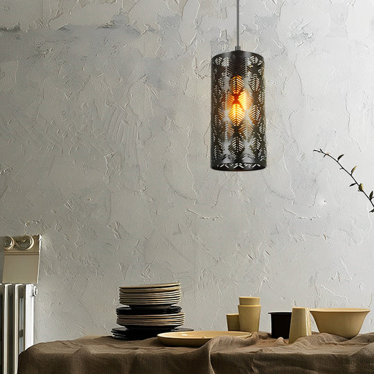 Cylindrical Creative Hollow Iron Black Industrial Style Pendant Light