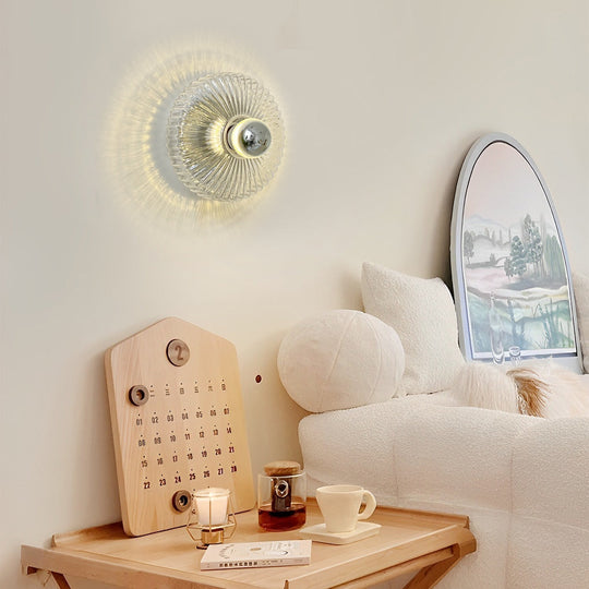 Round Cup Lid Transparent Glass Chromed Metal Wall Lamp