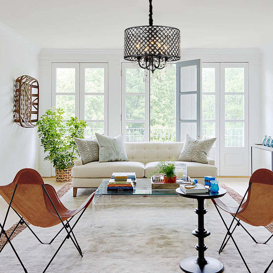 Round Iron Crystal Pendant Retro American Style Chandelier