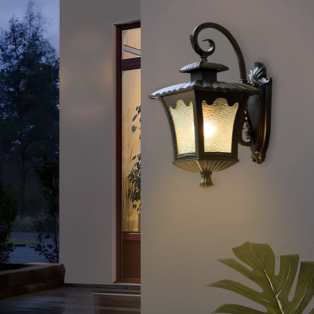 Retro Glass Lantern LED Outdoor Waterproof Wall Lamp