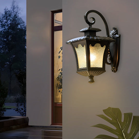 Retro Glass Lantern LED Outdoor Waterproof Wall Lamp