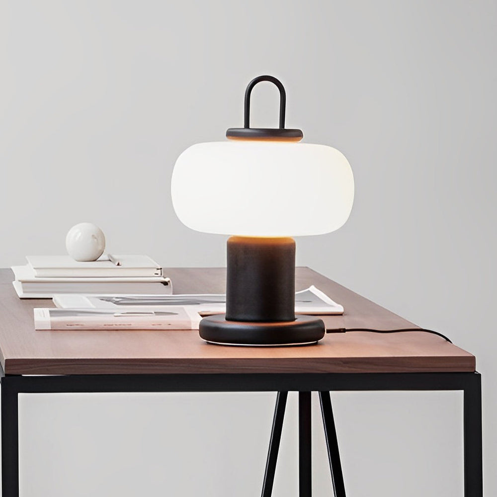 Modern Milk Glass Orb Table Lamp – Portable LED Ambient Lighting