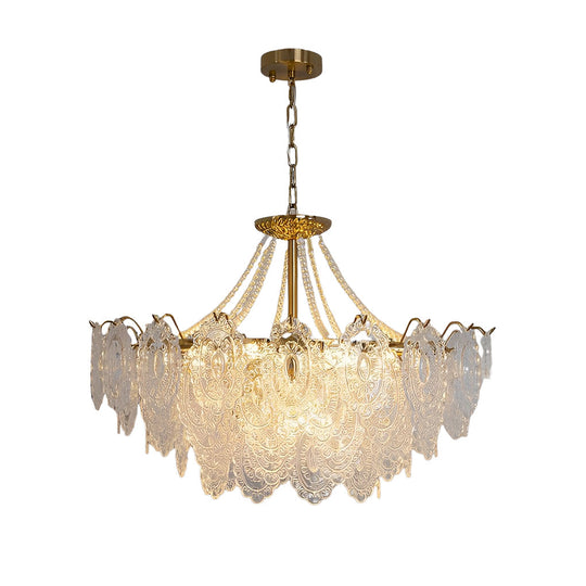 Glass LED 3-Step Dimming Luxury Pearls Decor French Style Chandelier