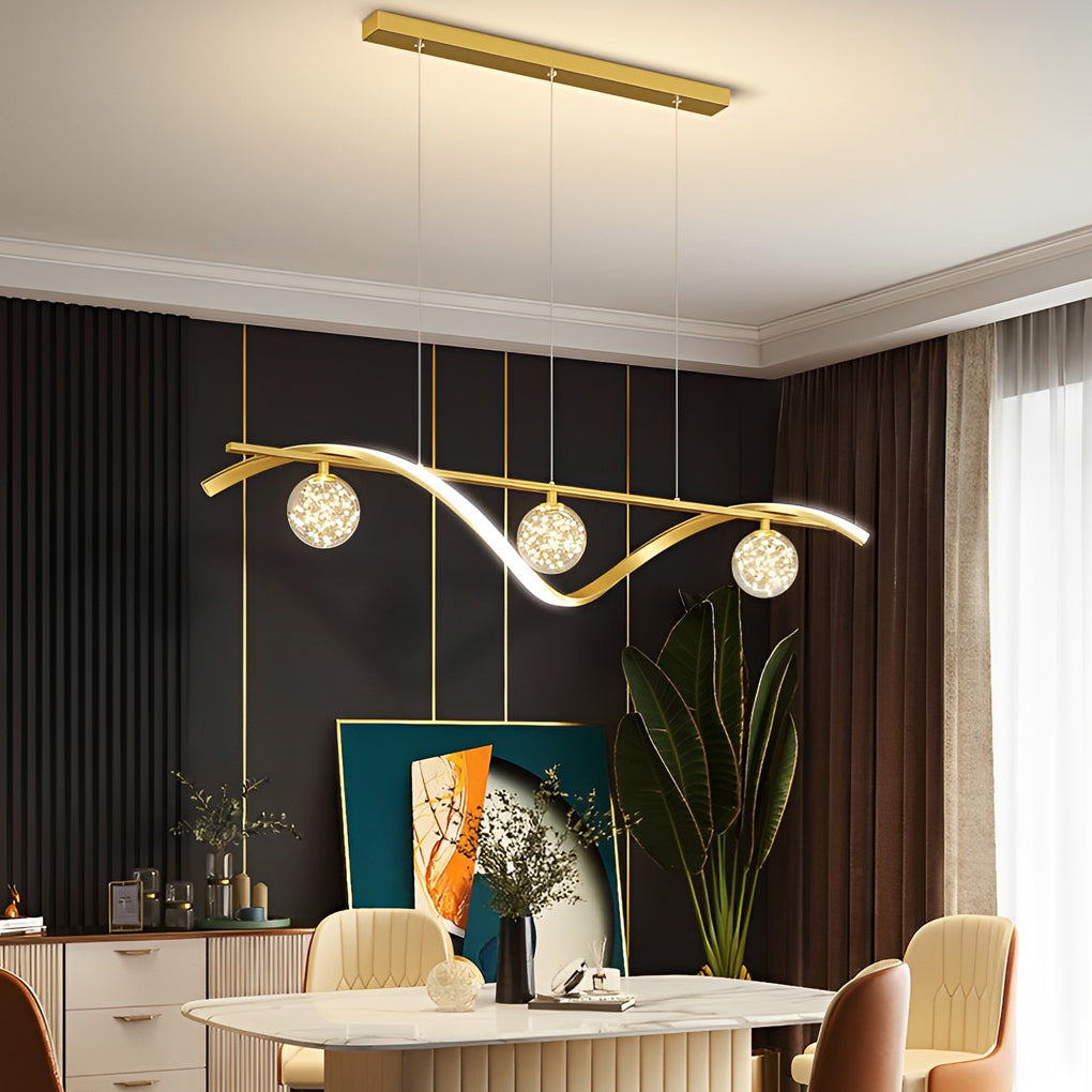 Long Waves Glass Ball Three Step Dimming Nordic Dining Chandelier