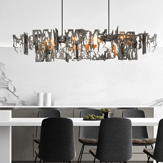 Long Creative Hollow Hardware LED Post Modern Dining Room Chandelier