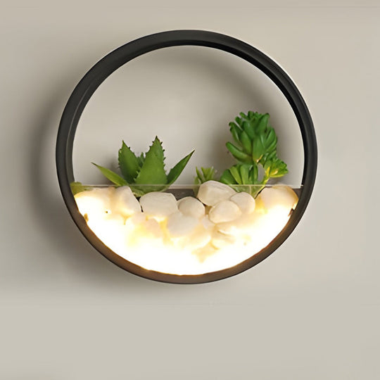 Round Small Artificial Plants Stones 18W LED Modern Outdoor Wall Light