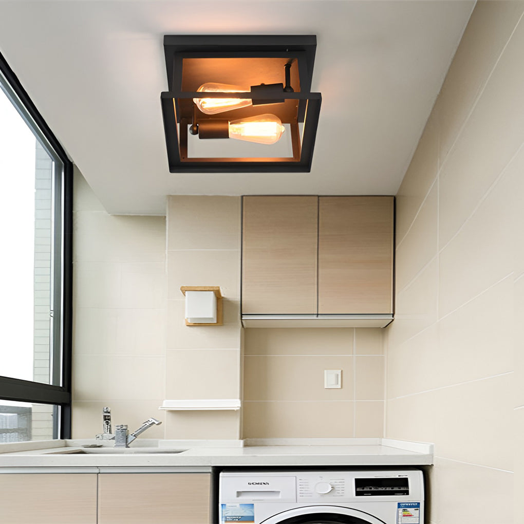 Square Iron Retro Industrial Ceiling Light Flush Mount Lighting