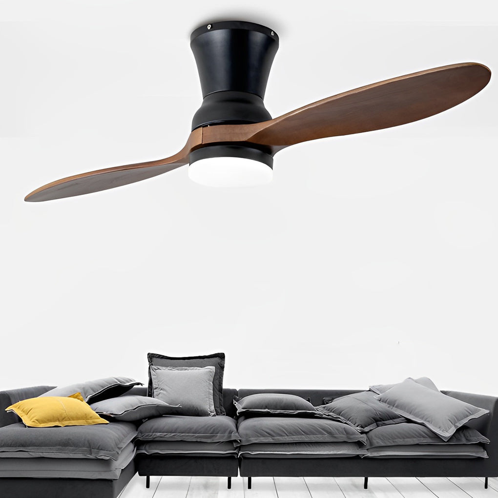 2-Blade Wooden LED Ceiling Fan Light with Remote Control