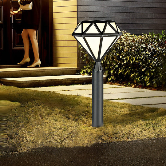 Geometric Diamond-Shaped Black LED Lawn Lamp
