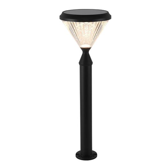 Round Black Solar LED Outdoor Light with Ribbed Lampshade