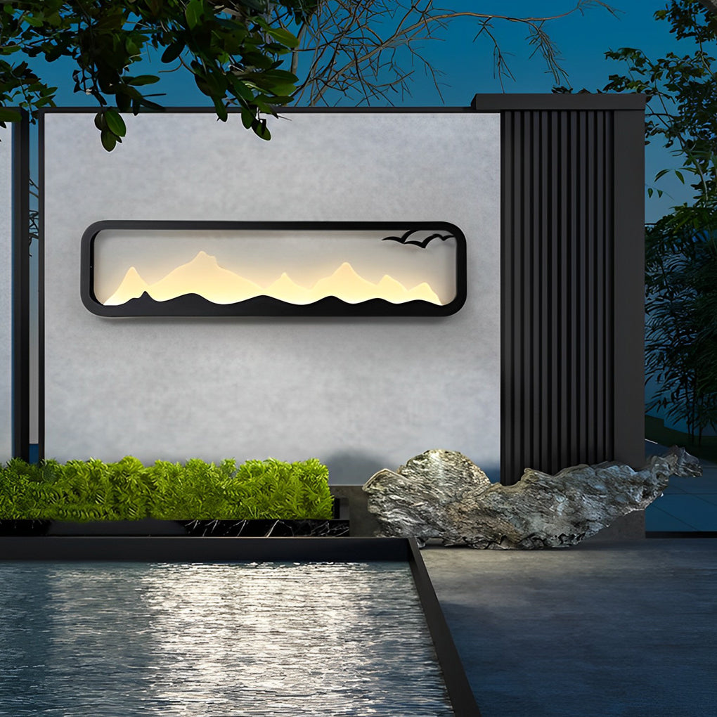 Rectangular Mountain Scenery LED Waterproof Outdoor Wall Lamp