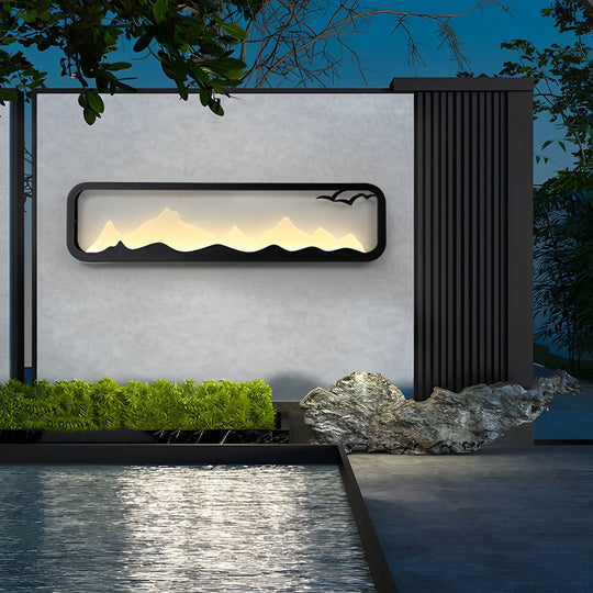 Rectangular Mountain Scenery LED Waterproof Outdoor Wall Lamp