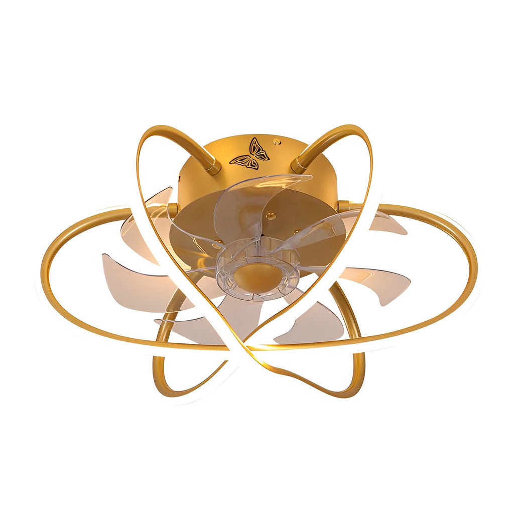 Round Flower Cage Bladeless Ceiling Fan with Dimmable LED and Remote Control