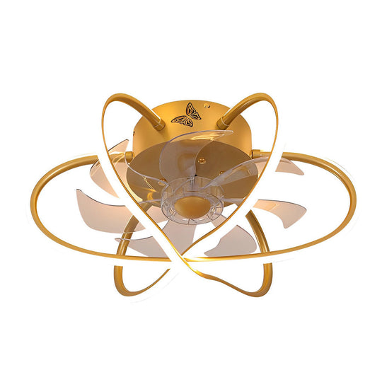 Round Flower Cage Bladeless Ceiling Fan with Dimmable LED and Remote Control