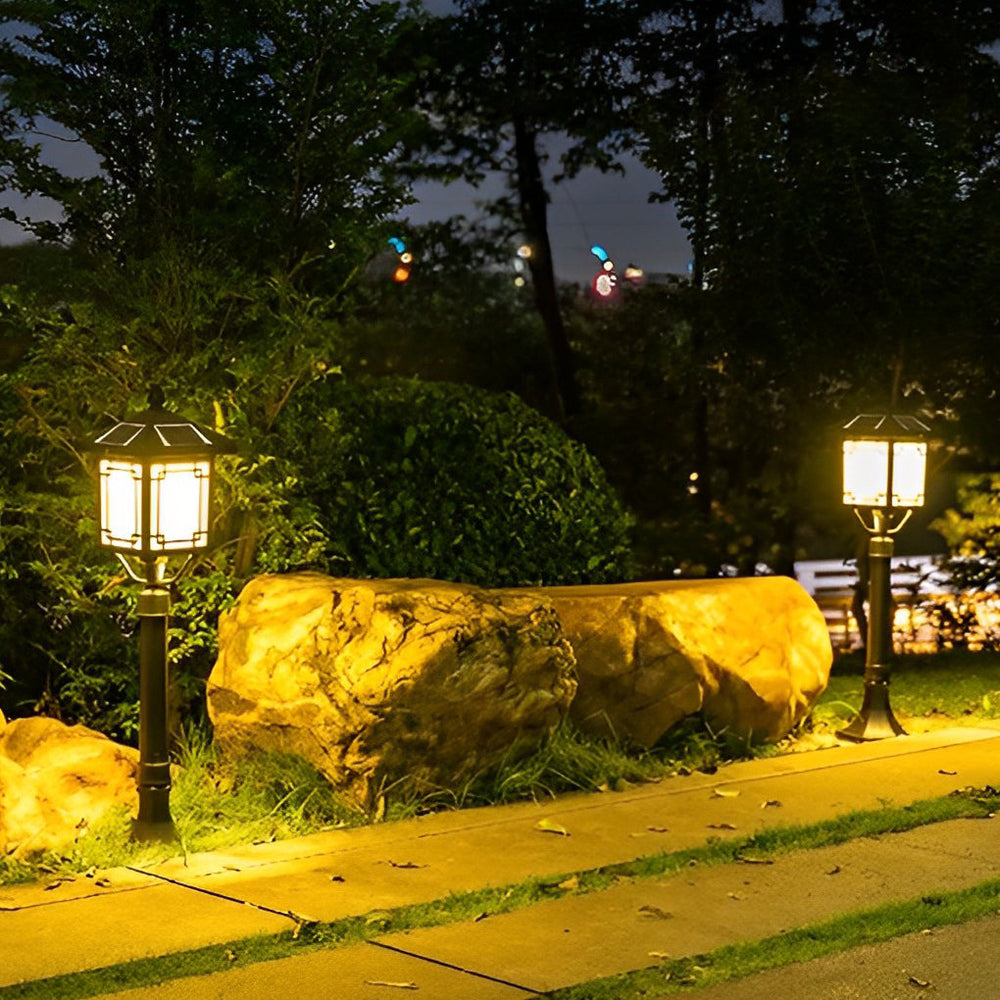 Ancient House Style Solar LED Post Light with 3-Step Dimming