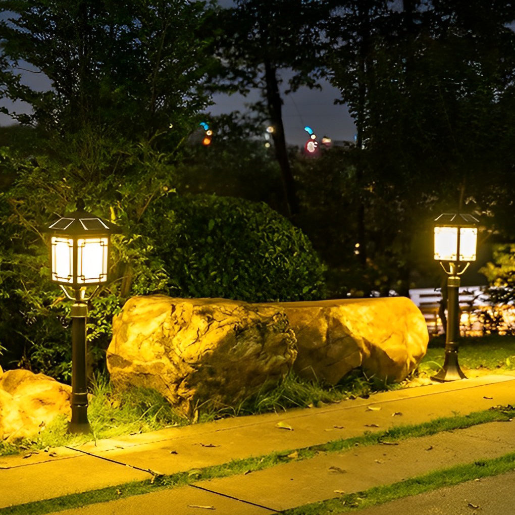 Ancient House Style Solar LED Post Light with 3-Step Dimming