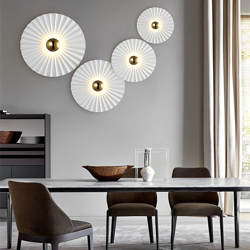 Lotus Leaf Round Pleated LED White Modern Wall Lamp