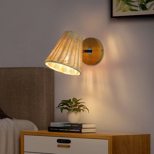 Minimalist Rattan Hand-Woven Adjustable Wall Lamp