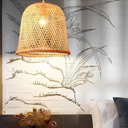 Round Bamboo Hand Woven Pendant Light – Nature Inspired Country Ceiling Light