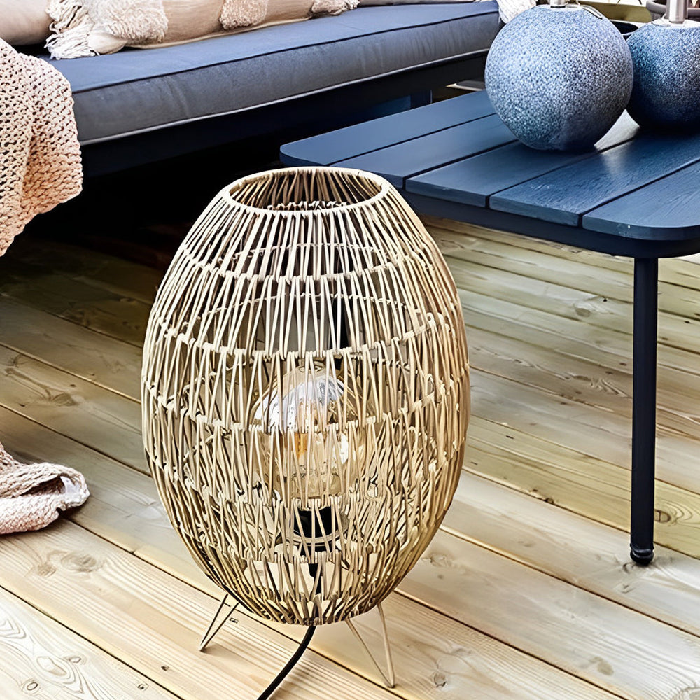Elegant Handmade Rattan Oval Cage Outdoor Floor Lamp – Rustic Waterproof Lighting