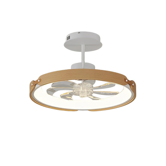 Round Wood LED 3-Step Dimming Bladeless Ceiling Fan with App Control