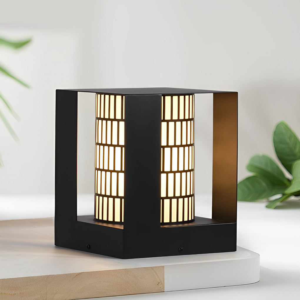 Four-Panel Cylinder Lantern LED Outdoor Light with Lattice Pattern