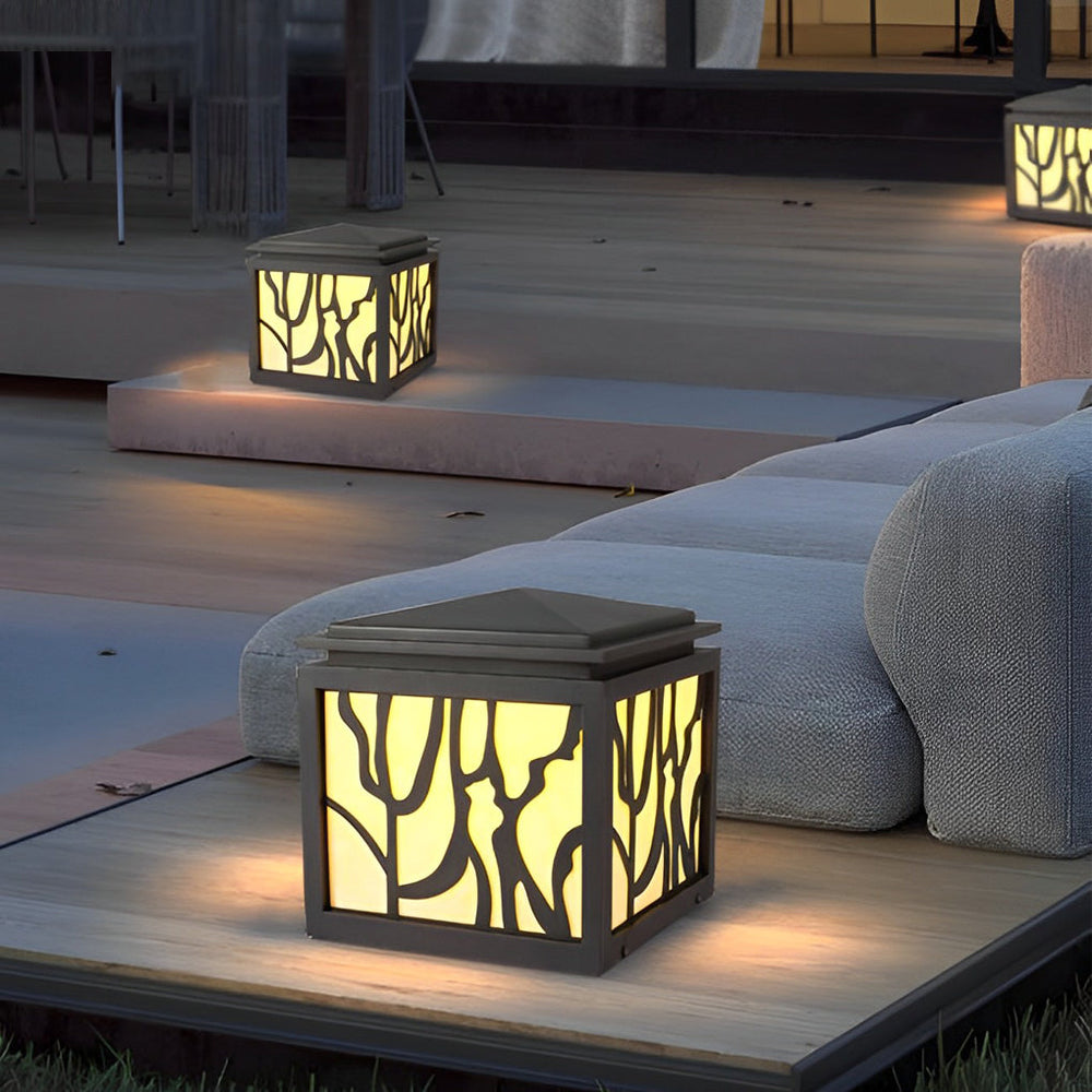Rustic Retro Black Outdoor Fence Post Light with LED