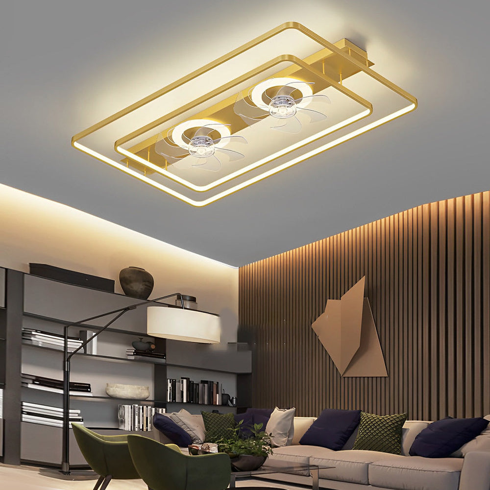 Rectangular LED Dual-Fan Nordic Bladeless Ceiling Fan