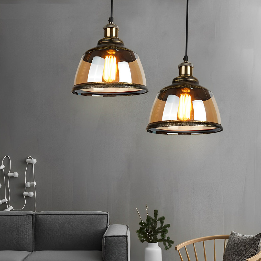 Green Bronze Glass Antique Industrial Style Pendant Light