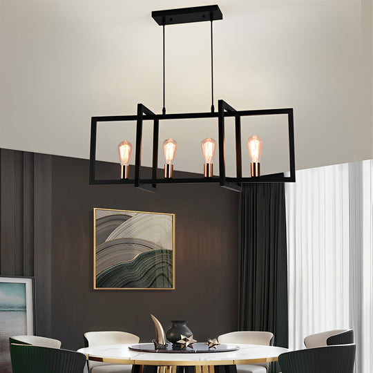 Rectangular Frame Design Black Iron Industrial Chandelier Pendant Light