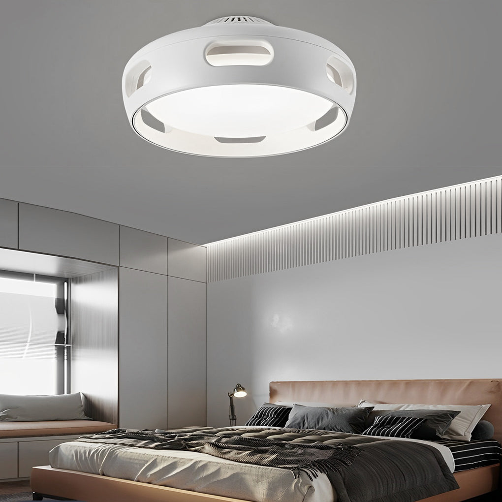 Smart White Bladeless Ceiling Fan with Stepless Dimming LED and Remote Control