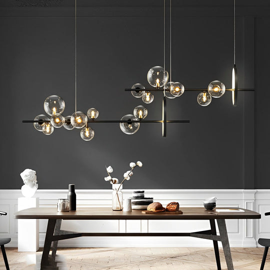 Circular Glass Bubbles LED Black Nordic Chandelier