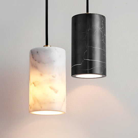 Minimalist Cylindrical Marmoreal 3-Step Dimming Nordic Pendant Light